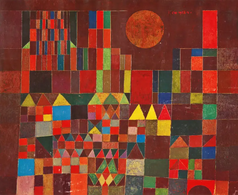 Château et soleil de Paul Klee, peinture abstraite de paysage urbain